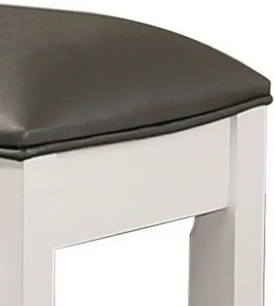 18 Inch Vanity Stool, Foam Cushion, White Frame, Metallic Gray Faux Leather - Benzara