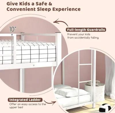 Low Profile Twin Over Twin Metal Bunk Bed with Full-length Guardrails