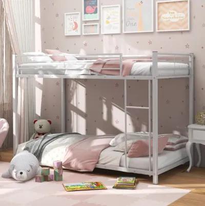 Low Profile Twin Over Twin Metal Bunk Bed with Full-length Guardrails