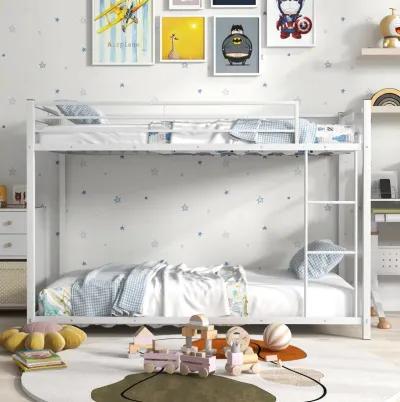 Low Profile Twin Over Twin Metal Bunk Bed with Full-length Guardrails