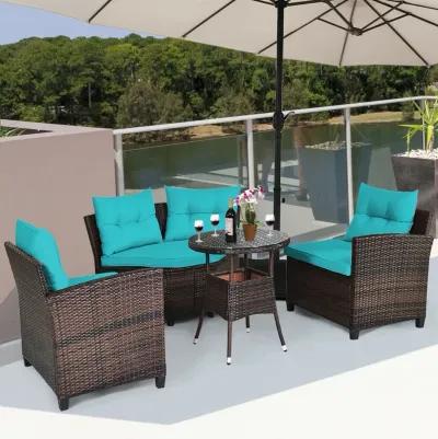 4 Pieces Outdoor Cushioned Rattan Furniture Set