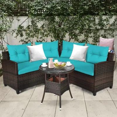 4 Pieces Outdoor Cushioned Rattan Furniture Set