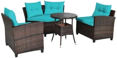 4 Pieces Outdoor Cushioned Rattan Furniture Set