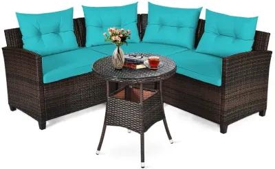 4 Pieces Outdoor Cushioned Rattan Furniture Set