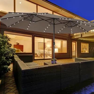 15 Feet Double-Sided Patio Umbrella with 48 LED Lights