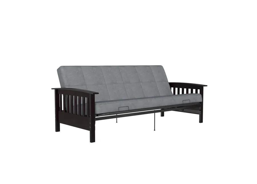 Mili Walnut Wood Arm Metal Futon Frame with 6-Inch Mattress