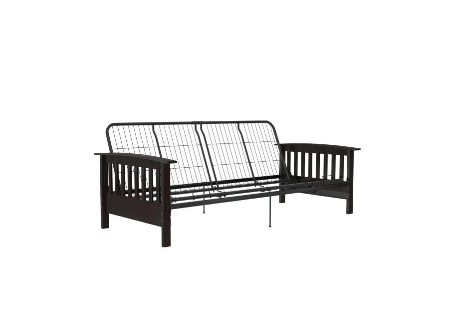 Mili Walnut Wood Arm Metal Futon Frame with 6-Inch Mattress