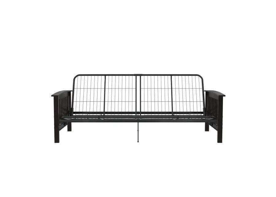 Mili Walnut Wood Arm Metal Futon Frame with 6-Inch Mattress