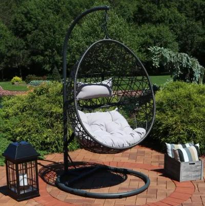 Sunnydaze Resin Wicker Hanging Egg Chair with Steel Stand/Cushions