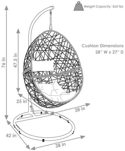 Sunnydaze Resin Wicker Hanging Egg Chair with Steel Stand/Cushions