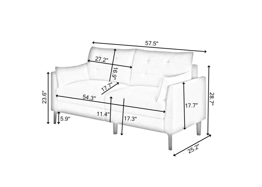 57. 5" Cotton Linen Dark Gray Love Seat Metal Feet Plastic Feet Thick Cushion With Two Armrests