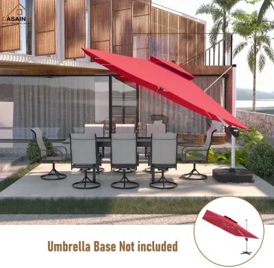 11FT Patio Umbrella Outdoor Square Double Top Umbrella (with Base)