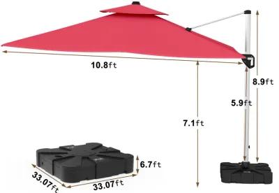 11FT Patio Umbrella Outdoor Square Double Top Umbrella (with Base)