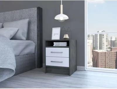 Homezia Sophisticated and Stylish Smokey Oak and White Nightstand