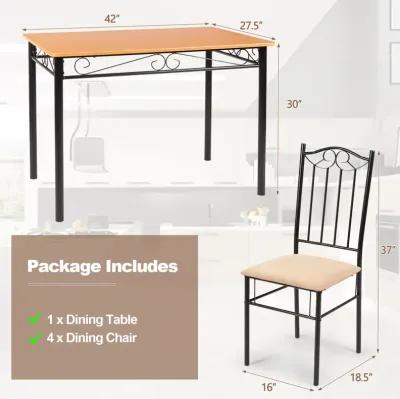 5 Pieces Dining Set Wooden Table and 4 Cushioned Chairs