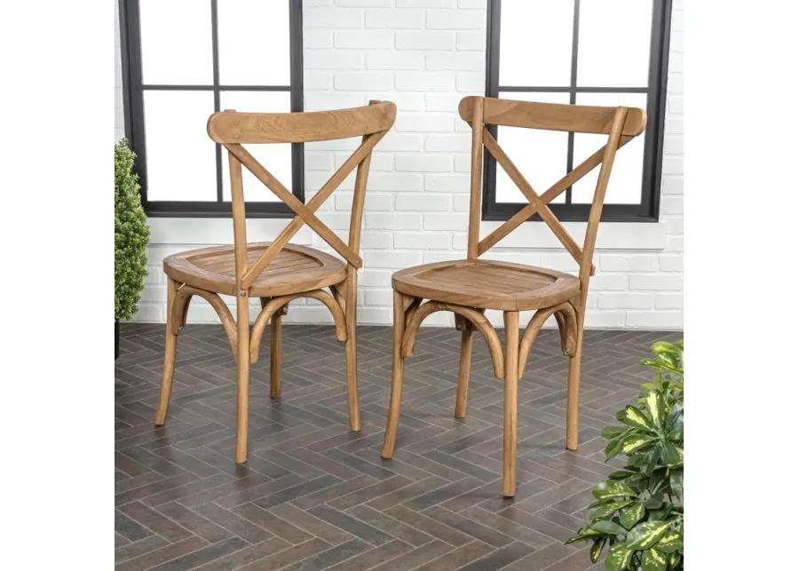 Annecy Classic Traditional X-Back Wood Outdoor Dining Chair, Natural (Set of 2)