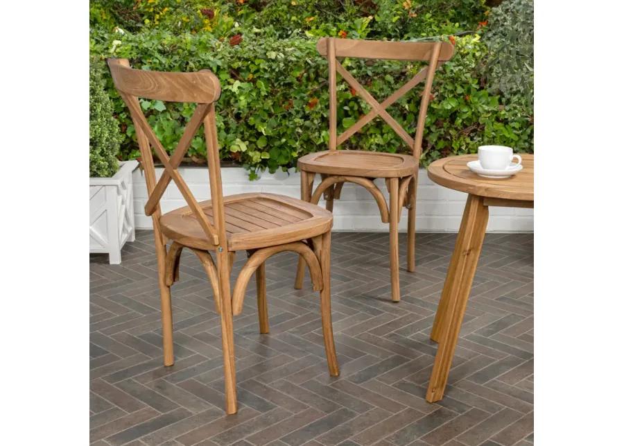 Annecy Classic Traditional X-Back Wood Outdoor Dining Chair, Natural (Set of 2)