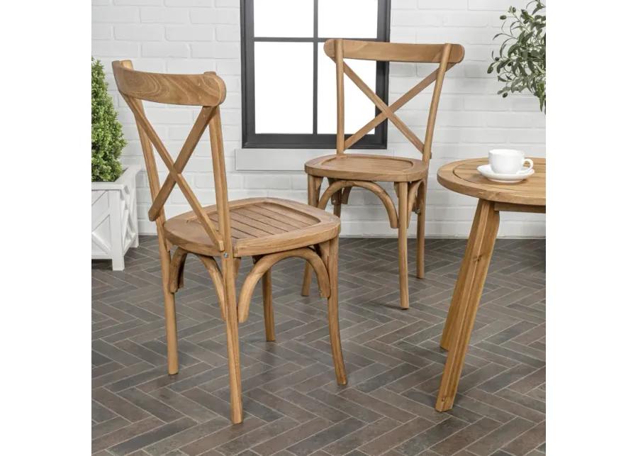 Annecy Classic Traditional X-Back Wood Outdoor Dining Chair, Natural (Set of 2)