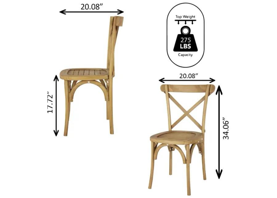 Annecy Classic Traditional X-Back Wood Outdoor Dining Chair, Natural (Set of 2)