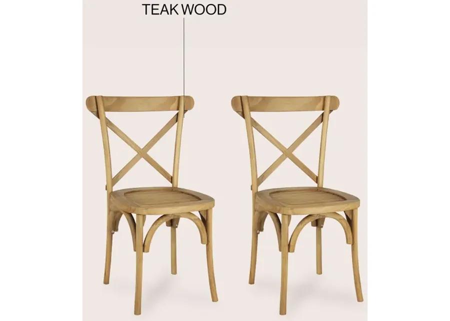 Annecy Classic Traditional X-Back Wood Outdoor Dining Chair, Natural (Set of 2)