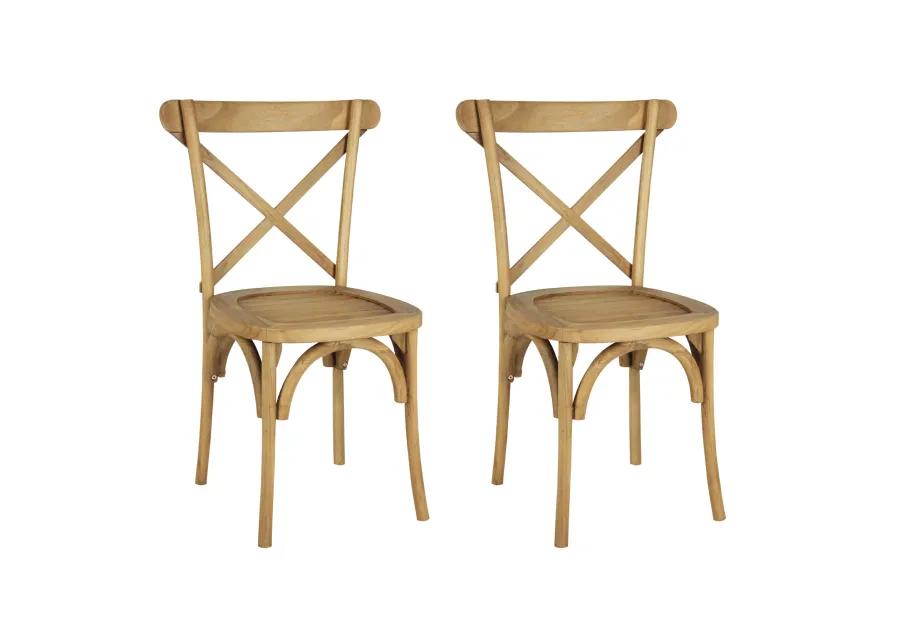 Annecy Classic Traditional X-Back Wood Outdoor Dining Chair, Natural (Set of 2)