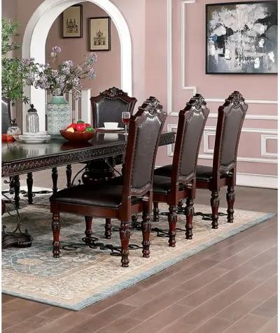 2 PCS Brown Cherry Side Chairs with Black Leatherette Seats