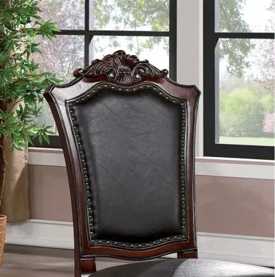 2 PCS Brown Cherry Side Chairs with Black Leatherette Seats