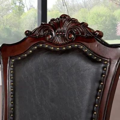 2 PCS Brown Cherry Side Chairs with Black Leatherette Seats