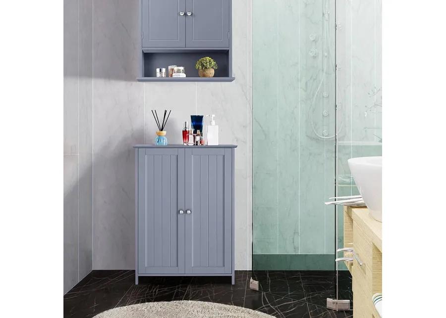 Hivvago Gray Wood 2-Door Freestanding Bathroom Floor Cabinet Kitchen Storage Cupboard