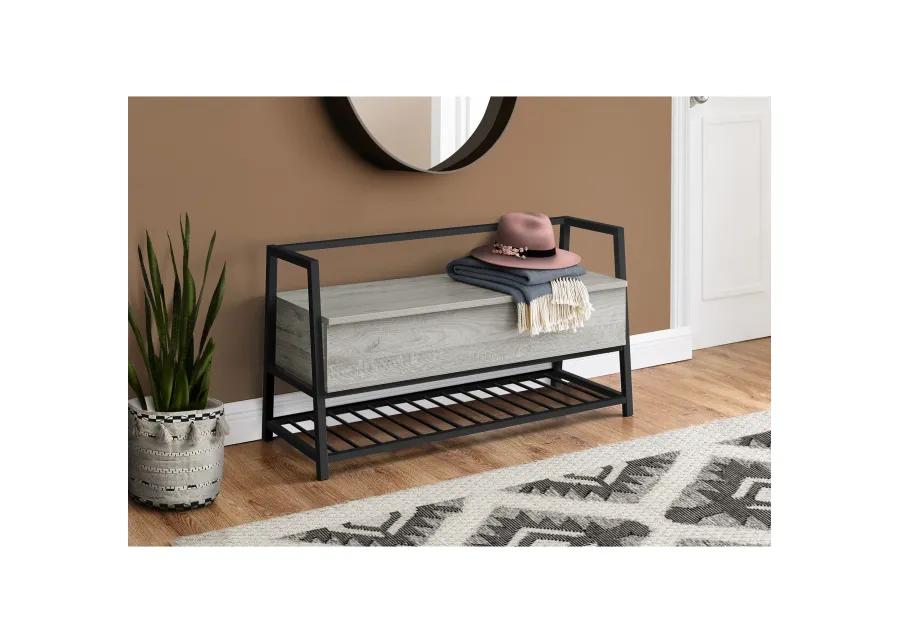 Monarch Specialties I 4500 Bench, Entryway, Hallway, Storage, 42" Rectangular, Metal, Laminate, Grey, Black, Contemporary, Modern