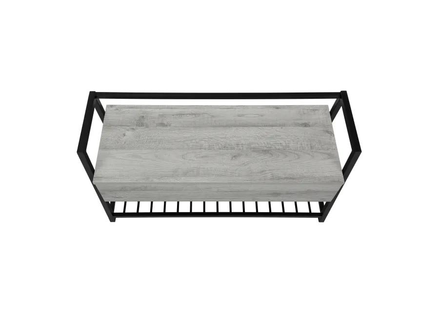 Monarch Specialties I 4500 Bench, Entryway, Hallway, Storage, 42" Rectangular, Metal, Laminate, Grey, Black, Contemporary, Modern