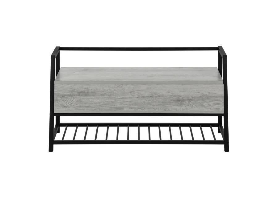 Monarch Specialties I 4500 Bench, Entryway, Hallway, Storage, 42" Rectangular, Metal, Laminate, Grey, Black, Contemporary, Modern