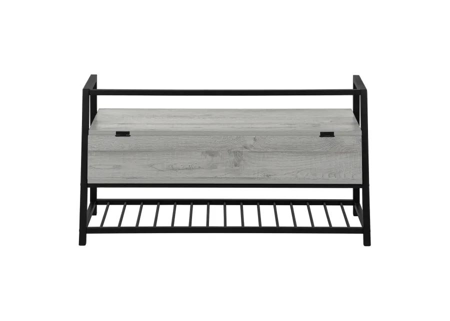 Monarch Specialties I 4500 Bench, Entryway, Hallway, Storage, 42" Rectangular, Metal, Laminate, Grey, Black, Contemporary, Modern