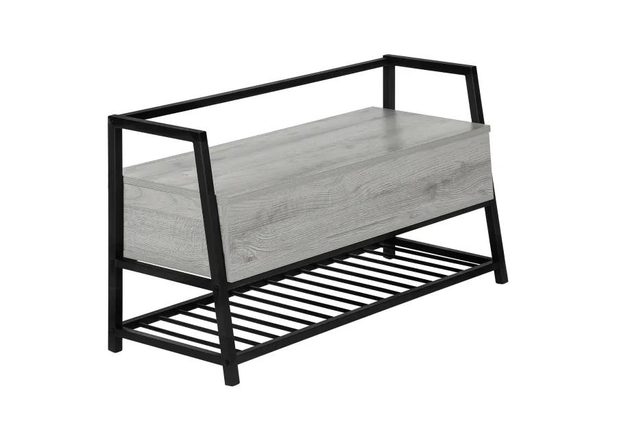 Monarch Specialties I 4500 Bench, Entryway, Hallway, Storage, 42" Rectangular, Metal, Laminate, Grey, Black, Contemporary, Modern