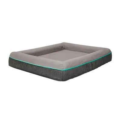 Rio 28 Inch Dog Bed, Teal Piping, Memory Foam, Cushioned, Gray Finish - Benzara