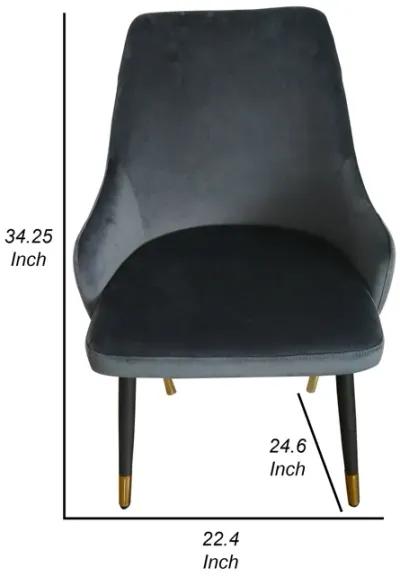 Zini 25 Inch Cushioned Dining Chair, Set of 2, Gray, Black, Gold Metal - Benzara