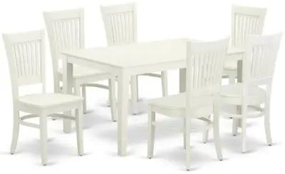 East West Furniture Dining Table- Dining Chairs, CAVA7-LWH-W