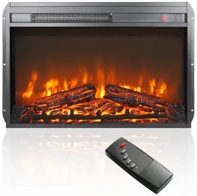 26 Inch Electric Fireplace Insert, Ultra Thin Heater With Log Set & Realistic Flame, Remote