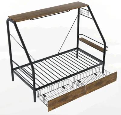 Merax Metal Frame Loft Bed with Clothes Rack