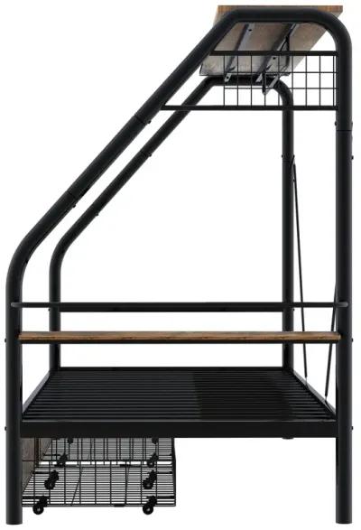 Merax Metal Frame Loft Bed with Clothes Rack