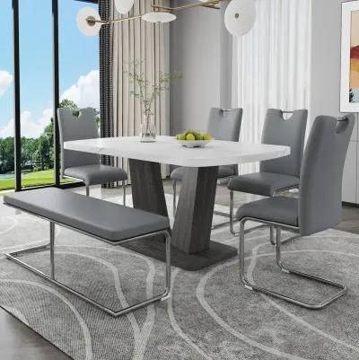 Merax Modern 6 Piece Dining Table Chairs Bench Set