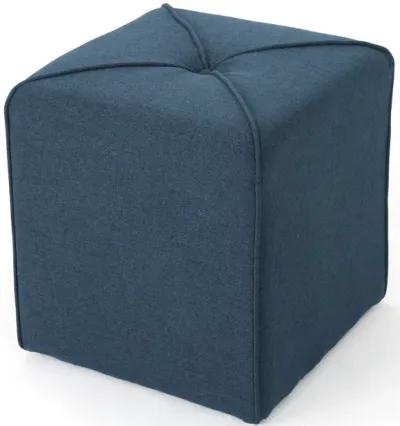 Liasa Ottoman, Navy Blue Fabric, Cube Shaped Plush Cushion, 17 Inch -Benzara