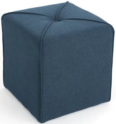 Liasa Ottoman, Navy Blue Fabric, Cube Shaped Plush Cushion, 17 Inch -Benzara