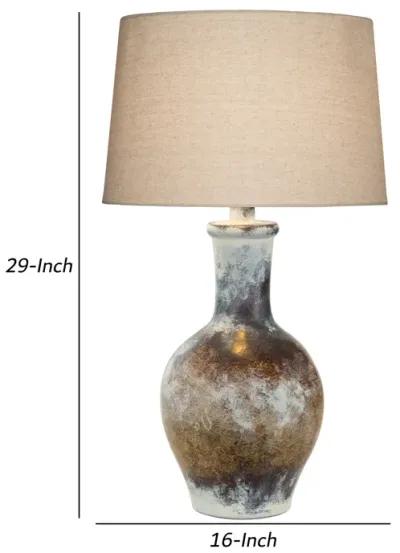 Aine 29 Inch Hydrocal Table Lamp, Drum Shade, Urn Shaped Base, Multicolor - Benzara