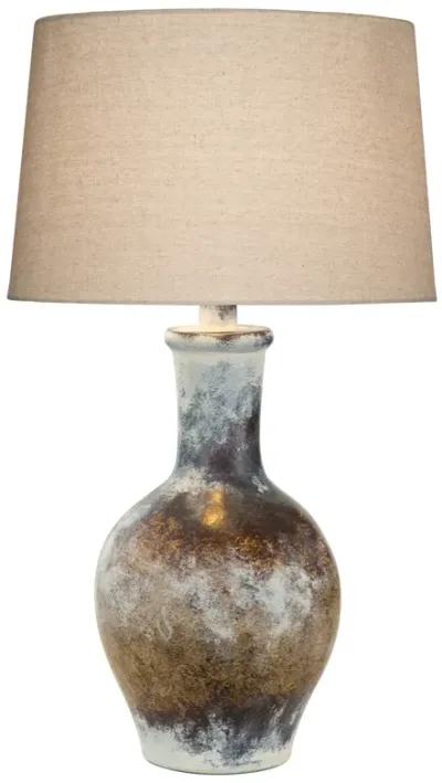 Aine 29 Inch Hydrocal Table Lamp, Drum Shade, Urn Shaped Base, Multicolor - Benzara