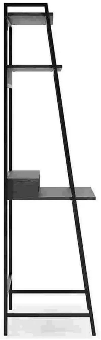 Office Desk with 2 Upper Shelves and Metal Legs, Black and Gray-Benzara