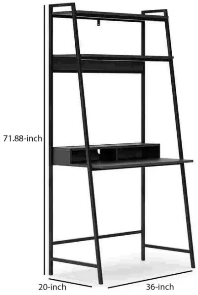 Office Desk with 2 Upper Shelves and Metal Legs, Black and Gray-Benzara