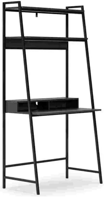 Office Desk with 2 Upper Shelves and Metal Legs, Black and Gray-Benzara