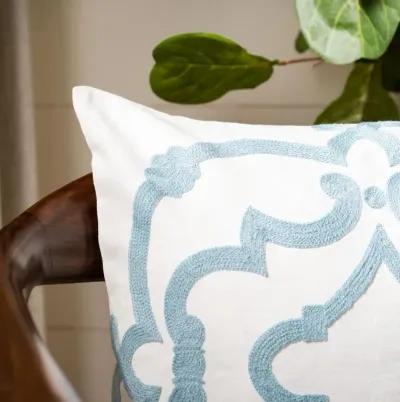 EMBROIDERED Daciana Pillow, White/Blue