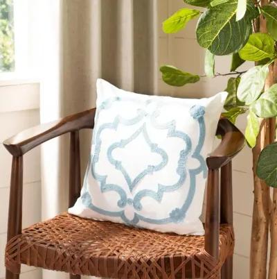 EMBROIDERED Daciana Pillow, White/Blue